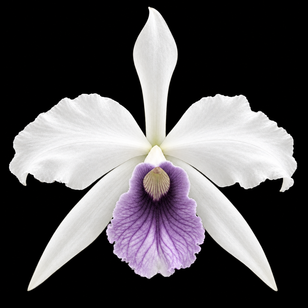 A single white orchid flower with a prominent purple lip and pale yellow center, shown on a plain white background with the text 'f. werkhaeuserii' below.
