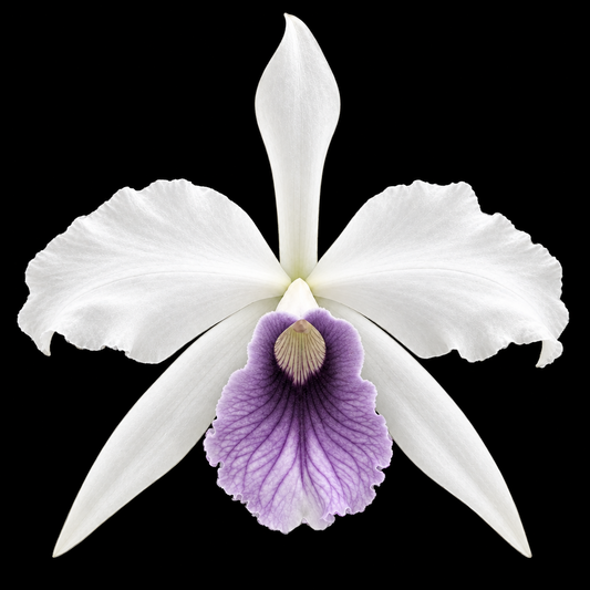 A single white orchid flower with a prominent purple lip and pale yellow center, shown on a plain white background with the text 'f. werkhaeuserii' below.
