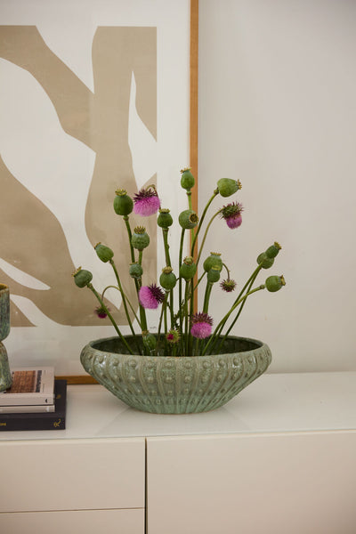 Abyss Boat Planter – Moss Green Reactive Glaze Ceramic Vessel