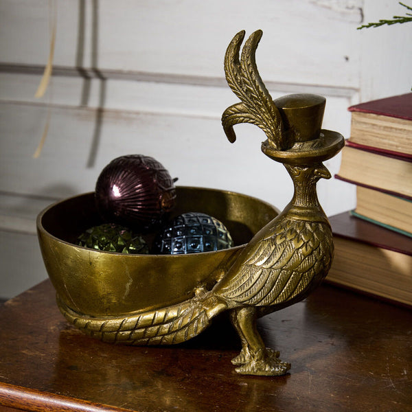 Emerson the Pheasant Sculptural Bowl - Cast Aluminum Bird Table Decor | E+E Collection